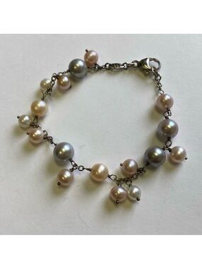 HONORA BRACELET CULTURED PEARLS WHITE GRAY PINK STERLING SILVER CHAIN HARDWARE